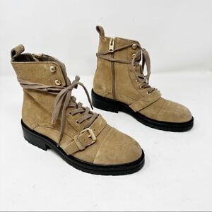 All Saints Donita Suede Brown Combat Buckle Lug Boot Size 37